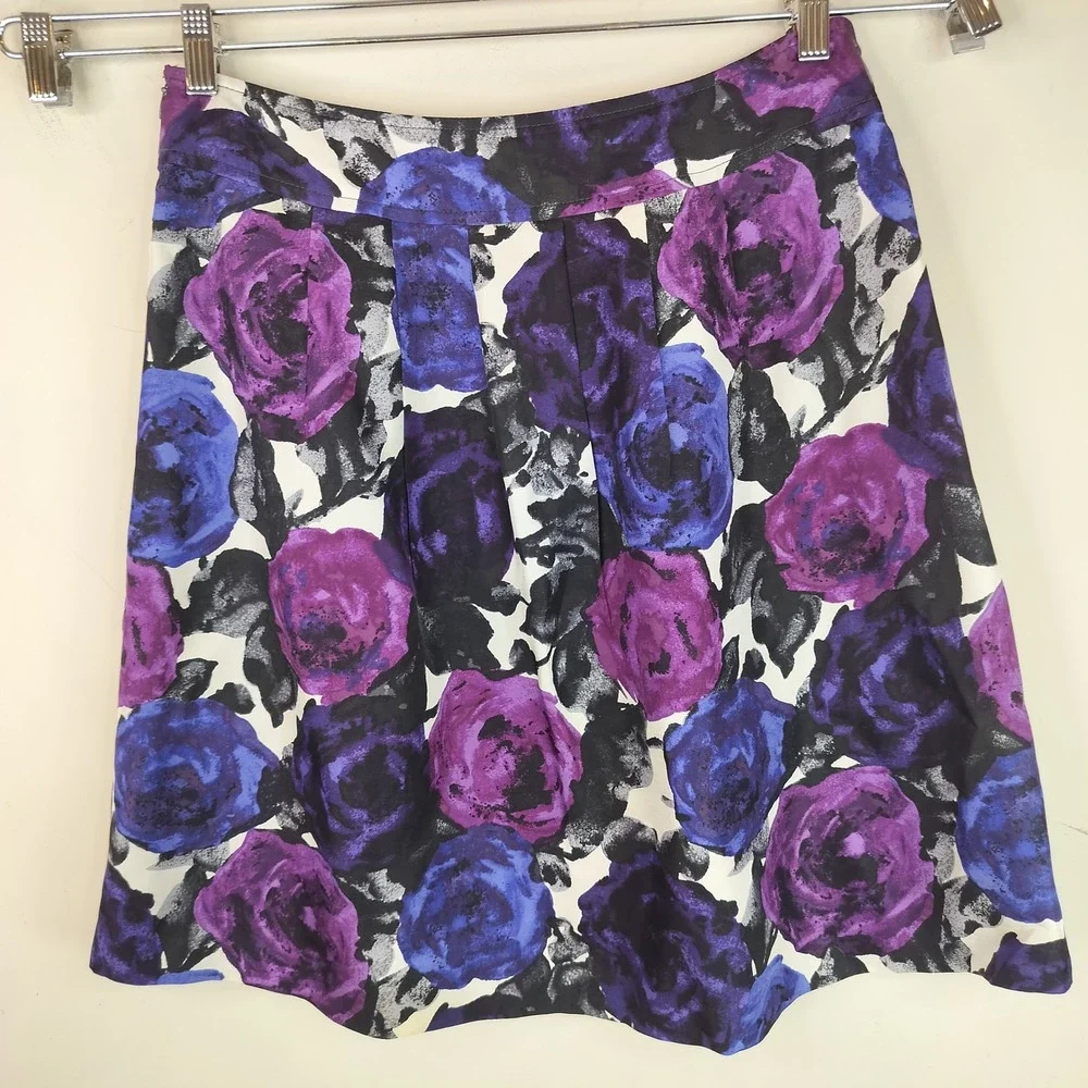 Michael Kors Floral Silk Skirt w Pockets 10 Womens Pleated Dark Moody Flower